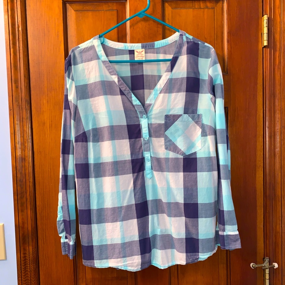 Faded Glory Half Button Plaid Shirt